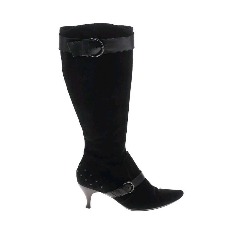 TOD'S Women's Embellished Knee-High Pointed-Toe Leather Suede Boots Sz 36 Black
